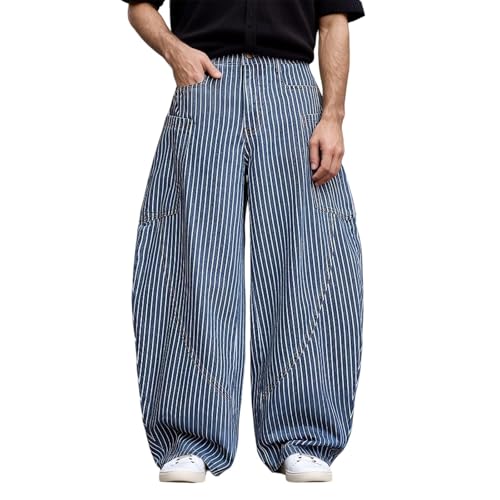 Pantalon de travail décontracté style cargo et jeans hip hop à rayures