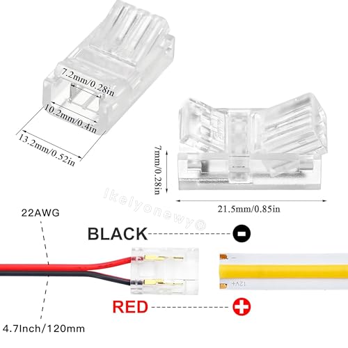 Image of 2Pin 10mm Led Light Strip Connectors 22Awg 150mm /6In Cob Single Color Extension Connector Solderless Adapter Terminal for Cob 12V /24V Light Strips (7Pcs)