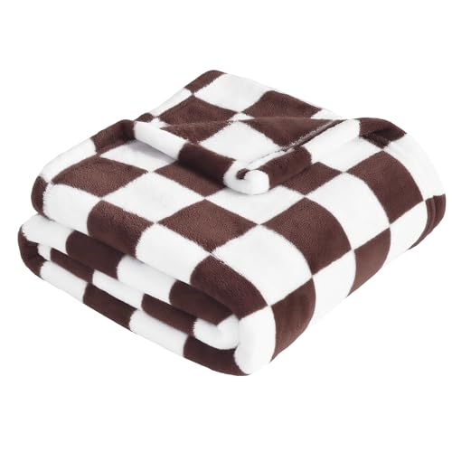 Image of Yurhap Checkered Baby Blanket Fleece Baby Blankets Neutral for Boys Girls, Super Soft Warm Lightweight Infant Toddler Newborn Receiving Gifts for Crib Stroller, 30x40 Inch, Brown