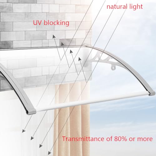 Toldo Curvo para Porche, Cubierta Transparente para Puerta Principal, protección contra la Lluvia, contra Rayos UV, Lluvia y Nieve, Soporte de Aluminio, Tablero de policarbonato, l