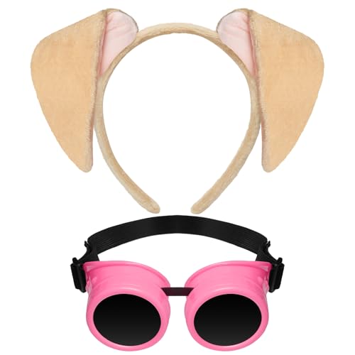 Lizgoxd Dog Ears Headband Costume with Steampunk Goggles for Adult Halloween Cosplay Party