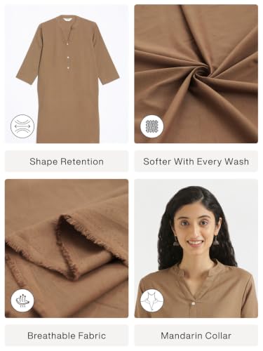 Image of SAADAA Women's Linen Straight Fit Straight Long Kurta Airy Plain Kurta, 3 /4 Sleeve, Knee Length Kurtis with Pockets, Casual and Office Wear
