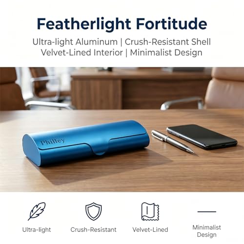 Image of Philley Aluminum Ultra-Light Eyeglasses Case Hard Shell Nearsighted Glasses Case for Women & Men