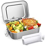 OITUGG Stainless Steel Lunch Box, 850ml Metal Lunch Box for Adults and Kids, with 1pcs Removable Divider, Designed Snap-on Buckles and Silicone Ring Inside Lids, not Microwaves-Safe, 16.5 x 12 x 6cm - Image 1