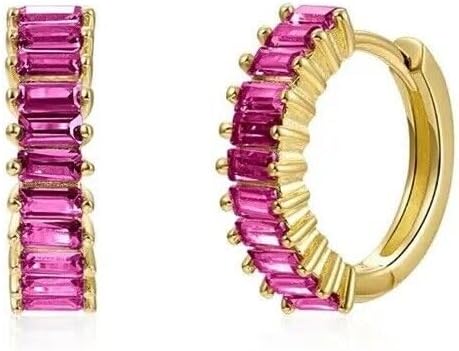 ANGEL SALES 1.35Ct Baguette Cut Pink Sapphire Clip On Hoop Earrings 14k Yellow Gold Finish 925 Sterling Silver For Women's