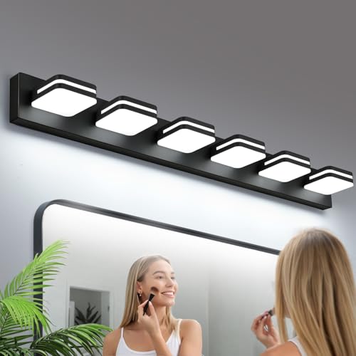 Image of Torondo 360 Rotate LED Bathroom Vanity Light Fixtures, Acrylic Vanity Lights for Bathroom, Modern Wall Lighting Fixtures Over Mirror Living, Matte Black, Natural White, 6-Light, 39-Inch