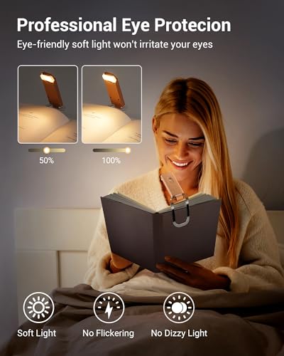 Image of DEWENWILS USB Rechargeable Book Light for Reading in Bed, Clip-on LED Reading Lamps Portable Bookmark Lights for Kids, Book Lovers, Warm White, Brightness Adjustable for Eye Protection (Mocha)