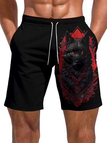 Mens Tropical Board Shorts for Summer Hawaiian Flowers Print Casual Vacation