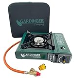 GARDINGER einflammiger universal-Kartuschen Kocher Camp Allgas mit Piezozündung + Adapter-Schlauch + hochwertiger Koffer