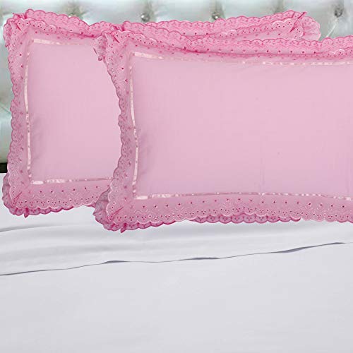 Image of VHC 100% Cotton Lace Pillow Cover /Case Set (Pack of 2)-Pink