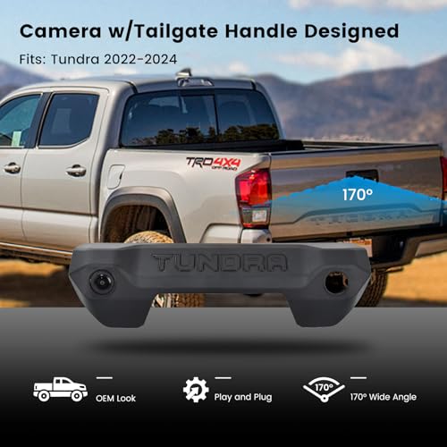 Image of Dasaita Tailgate Handle Reverse Camera for Toyota Tundra 2022 2023 2024, Only Fit 1080P Navigation, Real AHD 1080P Rear View Camera Backup Camera with Wiring Harness, 170 Wide Angle, IP68 Waterproof
