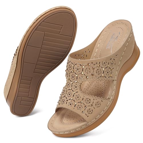 Image of SHIBEVER Wedge Sandals for Women Dressy: Slip On Comfort Low Heel Sandal | Open Toe All-Day Comfortable Orthopedic Dress Platform Women's Slide Shoes Summer Casual Walking Work Vacation