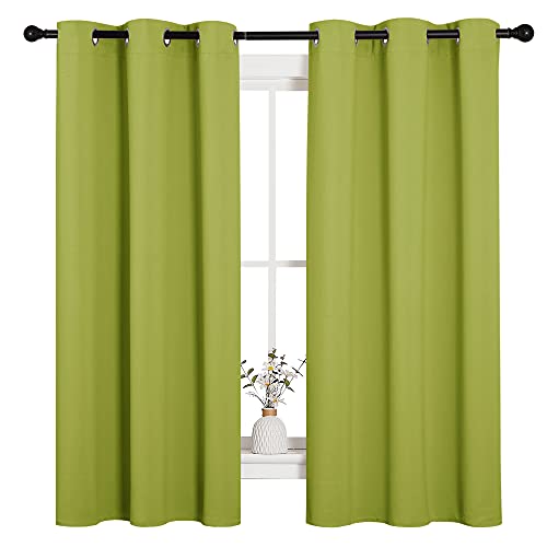 Image of NICETOWN Thermal Insulated Solid Grommet Top Blackout Holiday Decorative Curtains /Drapes for Kid's Room (1 Pair, 42 x 63 inches in Fresh Green)