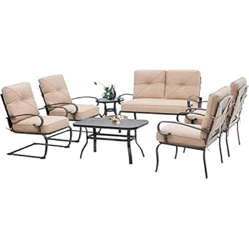 Alternative view of Betterland 6 Piece Outdoor Sectional Sofa Patio Furniture Set,Wrought Iron Patio Conversation Sets (Loveseat, Coffee Table, 2 Spring Chairs and Bistro Table, 2 Lounge Chairs) with Brown Cushion