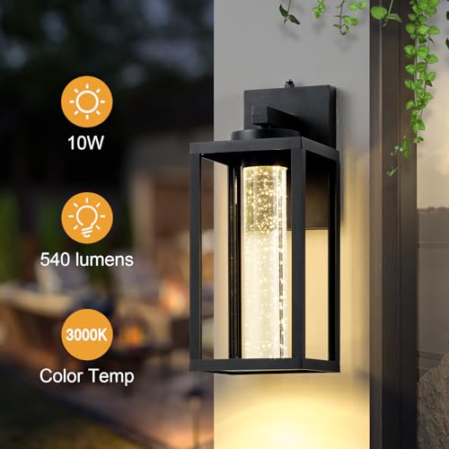 Image of VIANIS 2 Packs Large Exterior House Lighting Fixtures Wall Mount, Anti-Rust | Upgrade Photocell, Integrated 10W LED, Waterproof Porch Lights Outdoor Dusk to Dawn, Modern Black Outdoor Wall Sconce Lantern