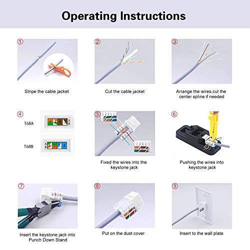 Leenue 15-Pack CAT6 Keystone Jacks 90-Degree, Punch Down Keystone Jack Adapter,RJ45 Keystone Insert Module Connector for Wall Plate/Patch Panel, White - Thumbnail 2