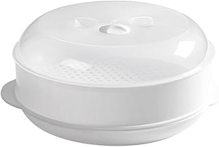 EXAOMBLE Microwave Steamer with Lid Plastic Food Steamer Single Layer Kitchen Cooking Container for Vegetables and Dumplings