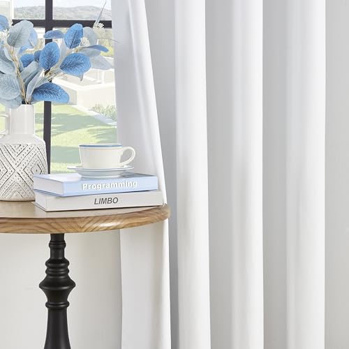 Image of Joydeco Solid White Blackout Curtains 120 Inches Long, Extra Long Black Out Curtains 108 Inch Long for Living Room Bedroom, Total Room Darkening Drapes for Windows with Grommets