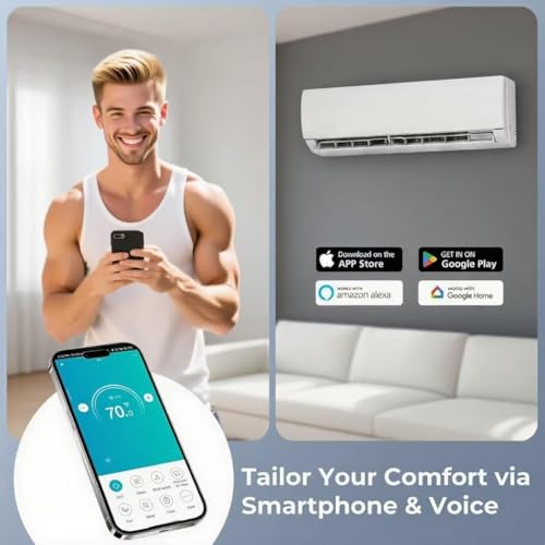 Image of 11500 BTU Mini Split Air Conditioner & Heat Pump, 17 SEER2 Inverter Ductless AC with WiFi, Alexa /Assistant, 7 Modes, 4d Auto Swing, Ultra Quiet Wall-Mounted System