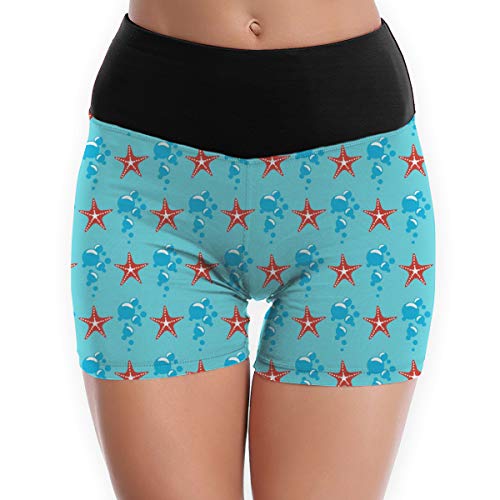 Arthur Women's Stretch Athletic Workout ShortsAqua StarfishWorkout Yoga Shorts M