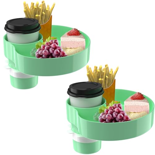 Image of [2 Packs] Kids Car Seat Tray, Travel Tray with Cup Holder for Toddler Baby, Kids Car Seat Food Snack Organizer for Road Trip, Stroller snack Organizer Travel Must Haves (Light Green)