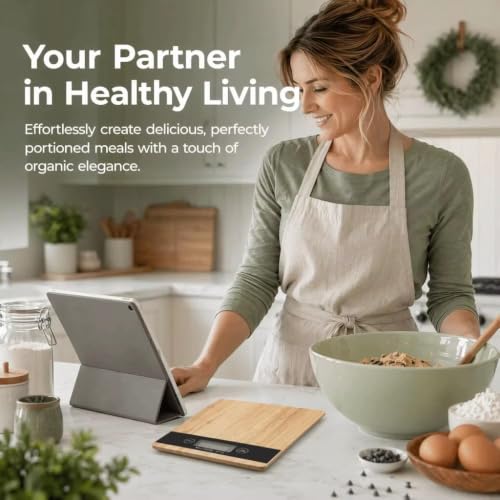 Image of Digital Food Scale,Multi-Functional Kitchen Appliance,Precise Weight Measuring and Portion Control,Baking and Cooking Made Simple,Stainless Steel Platform (Wooden Rectangle)