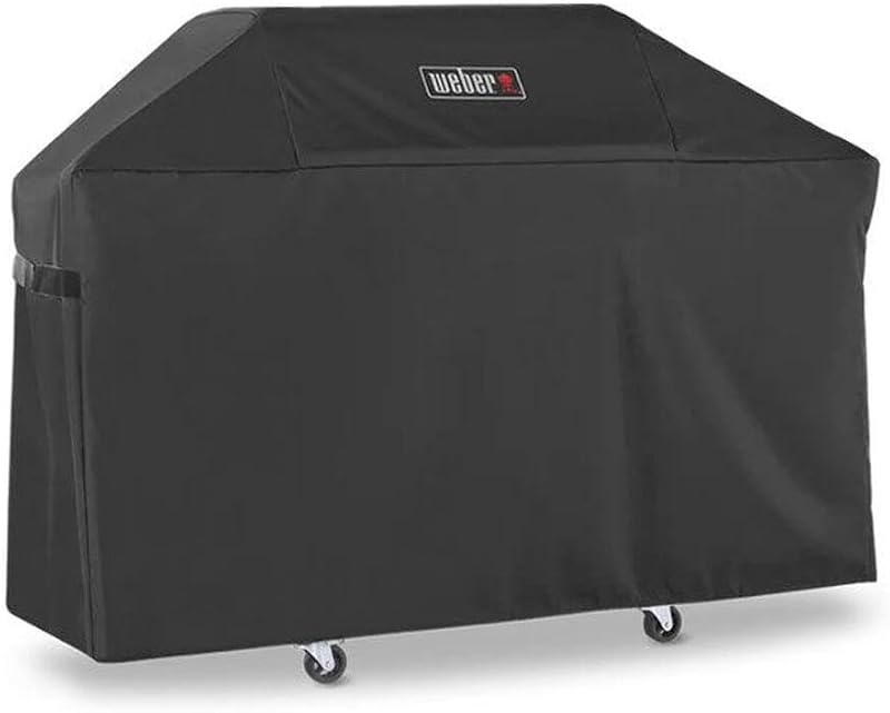 Weber® Cubierta premium para parrilla para exteriores para parrillas a gas Genesis seleccionadas, negra | Para parrillas de gas de 3 quemadores Genesis serie 300: cubierta de parrilla duradera y resistente al agua, correas de sujeción seguras, protección de parrilla