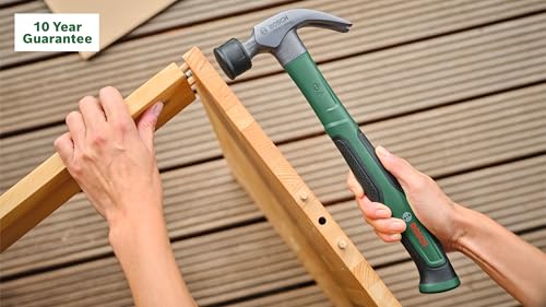 Image of BOSCH Claw Hammer 450 g /16 oz with soft bumper | Carbon Steel Head (50-58 HRC) | Fiberglass Core Handle with Ergonomic Soft-Grip | V-Shaped Claw for Nail Removal | Durable DIY Hand Tool