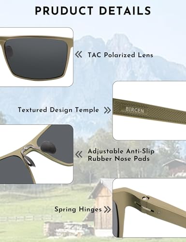 Image of BIRCEN Polarized Anti-Glare Sunglasses for Men: Lightweight Metal Wrap around Sun Glasses UV Protection for Driving Fishing