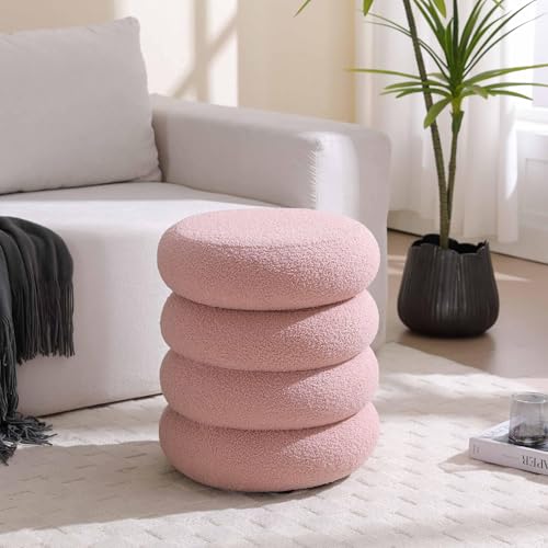 Flouki Modern Pink Sherpa Pouf Ottoman, 16" Storage Foot Rest for Living Room