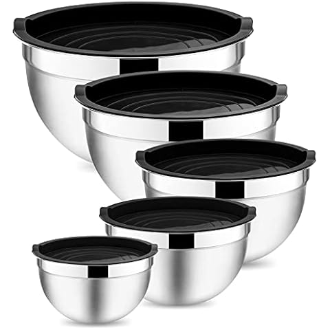 Onader Rührschüssel, 5-Teilig Edelstahl Salatschüssel Schüssel Set mit Luftdichtem Deckel, Perfekt für Backen/Kochen/Zubereitung, Stapelbar & Spülmaschinenfest Cover