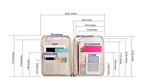 Lazyaunti Zipper Portfolio Organizer A4 Note Pouch-Waterproof Document Bags/Zipper Binder/Paper Case for 12.5" Mac,Tablet,Pens,washi Tape,Journals,Sketch Books(Pink)