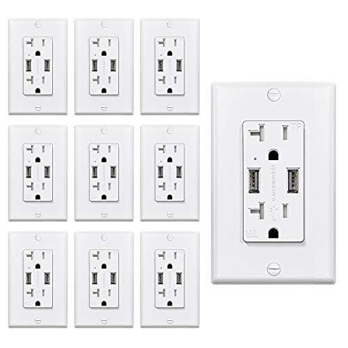 Super Sale 🛒 (10 Pack) CML 3.6A Dual USB Receptacle Outlet, 20 Amp Tamper Resistant Outlet with Wallplate, UL Listed, 3-Year Warranty, White