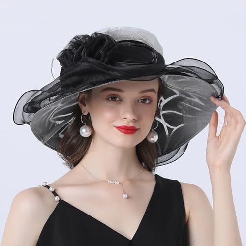 Sombrero de mujer elegante de organza con ala ancha miniatura 2