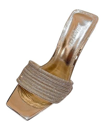 Summer square-toe high-heeled crystal design half-slipper women's high-heeled sandals