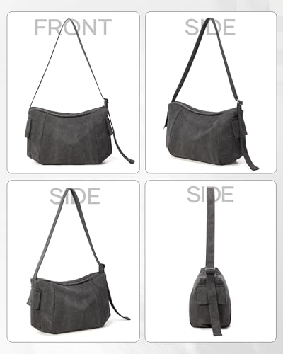 VENATIN Umhängetasche Damen Herren,Verstellbare Crossbody Schultertasche, Messenger Bag,Vintage Canvas Crossbody Bag,Schwarz