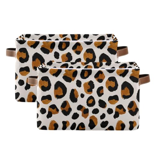 Image of Aslsiy Storage Basket Brown Leopard Black Cheetah (9) Nursery Bins Baby Canvas Box Clothes Shelf Basket Laundry Hampers 2 Pcs
