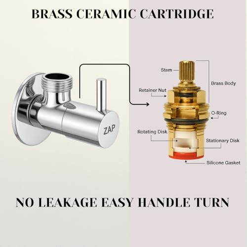Image of ZAP Brass Angle Valve with Wall Flange - Pack of 6 | Chrome Finish | Durable Brass Valves for Bathroom Tap, Shower, Jet Spray & Geyser