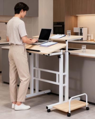 Poste de travail debout roulant réglable en hauteur bureau mobile - 3