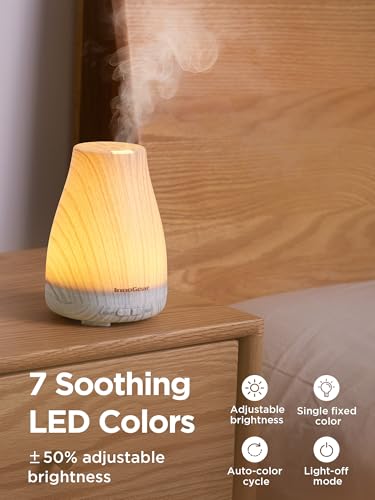 Image of InnoGear Essential Oil Diffuser, Ultrasonic Diffusers for Home Aromatherapy Humidifier for Bedroom Room 7 Colors LED 2 Mist Mode Auto Off, White Grey