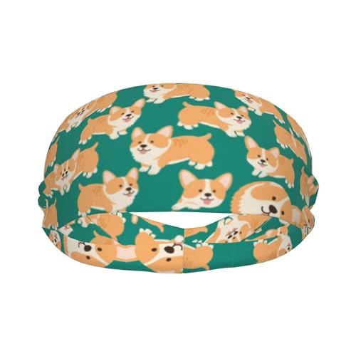 Boys Girls Sports Sweat Bands, Boho Style Long Head Band for Yoga Travel Spa, Cool Cute Corgi Puppies Dogs Art Headdress Hair Accessories2