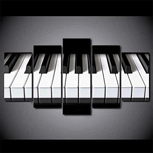 Toile peinture murale salon moderne XXL 5 panneaux musique de touches de piano