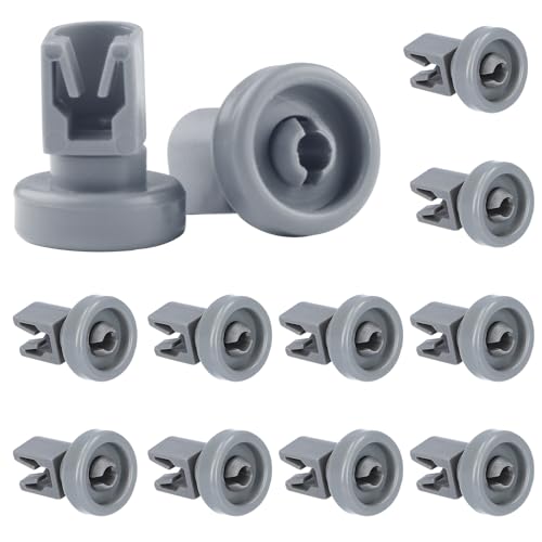 NewZC 12 Piezas Pequeño Ruedas Cesta Lavavajillas Compatible con AEG Zanussi Favorit Privileg - Recambios Ruedecillas Carro Inferior Lavaplatos Gris Rodillo Bandeja Lavavajilla