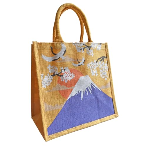 Shared Earth Japanese Style Jute Shopping Bag, Screen Printed Mountain Design, 30 x 30 x 20 cm