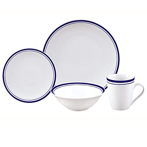 Lorren Home Trends Stylish And Elegant 16 Piece Stripe Design Porcelain Dinnerware Set For Hosting Parties And Events - Set Of 4 (Blue) #TOP2