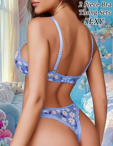 Image of Avidlove Wireless Lace Lingerie Set Floral Print Bra and Panty Sets 2 Piece