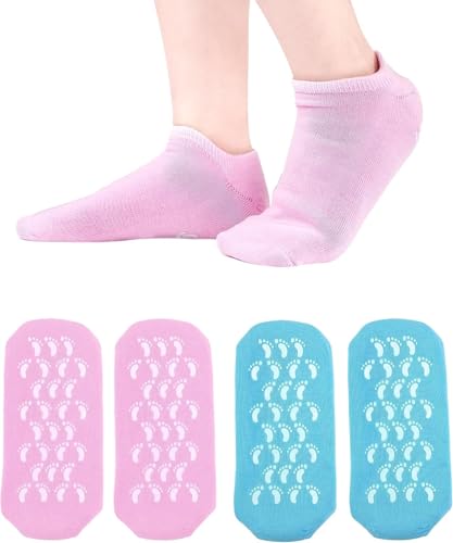 Image of LandVK Moisturizing Spa Gel Socks to Repair Dry Feet and Cracked Knees for Women and Men, Silicone, Multicolor, Free Size, Pack of 2 Pair