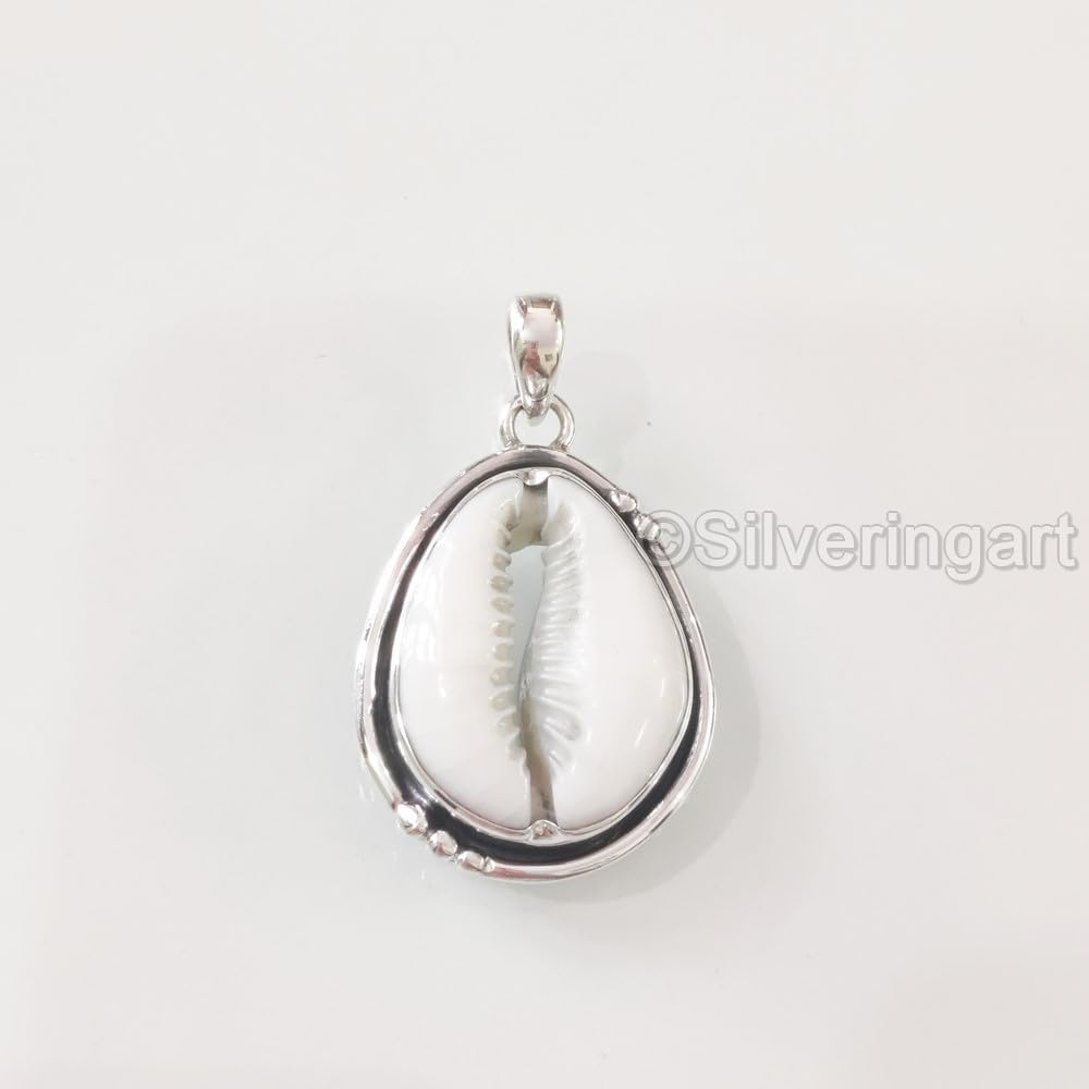 Cowrie Shells Pendant, Natural Cowrie Shells Pendant, Genuine Birthstone, Womens Art Pendant, 925 Sterling Silver, Christmas, Thanksgiving, Mens Pendant, Handmade Jewelry, Unisex Huge Pendant