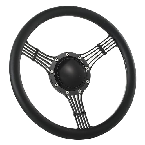 Flashpower 14'' Billet Banjo Half Wrap Steering Wheel with 9 Bolts 2'' Dish and Horn Button (Black)