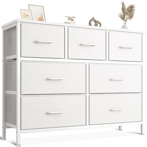 Coleshome Commode Chambre Adulte, Commode Rangement avec 7 Tiroirs en Tissutiroirs, avec Un Cadre Robuste en Acier et des Pieds Réglables. Idéale pour la...